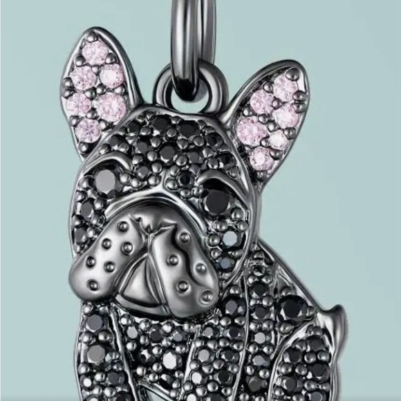 Frenchie Pendant Necklace Black Crystals - Picture 4 of 5